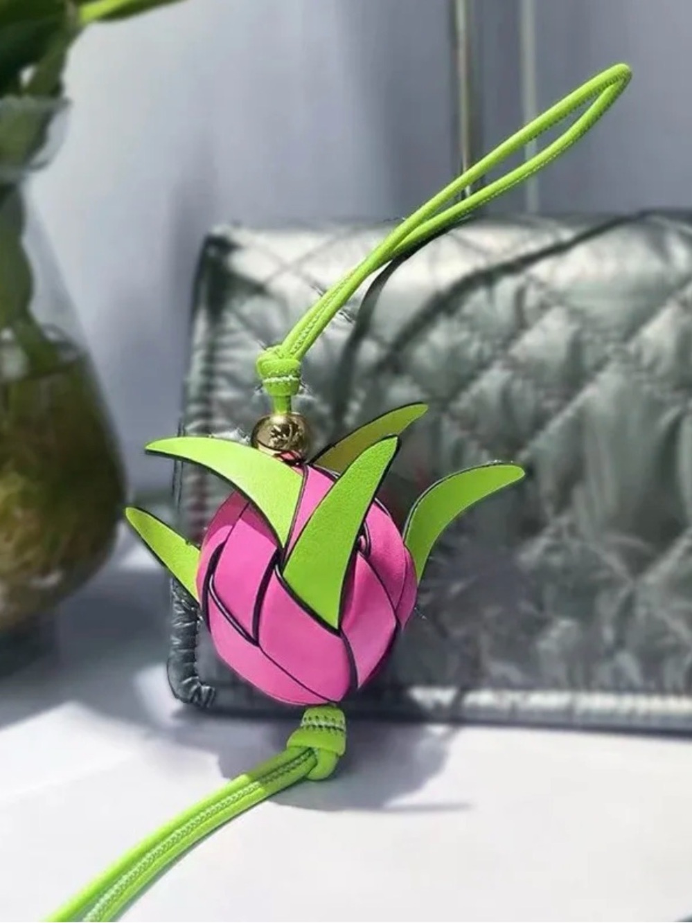 Designer-Inspired Pink & Green Bag Charm Keychain